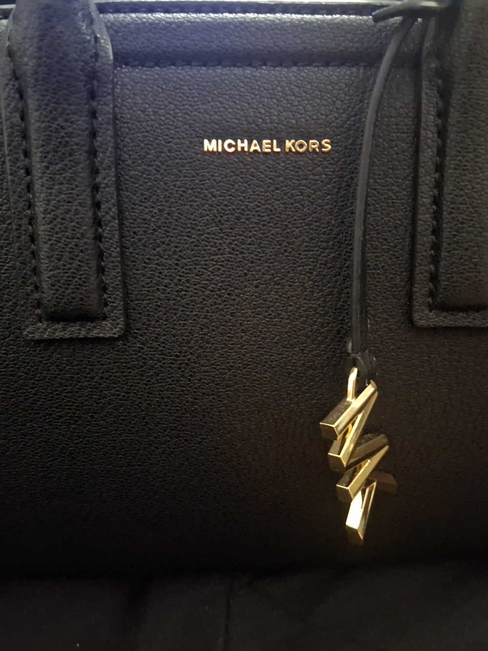 Michael Kors Black Pebbled Leather Satchel with Gold Charm